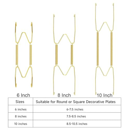 12 Piece Plate Hangers, 6/8/10 Inch Invisible Brass Wall Plate Hangers, Comes with 16 Piece Wall Hooks for Decorative Plates