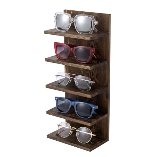 MyGift 5 Tier Sunglasses Organizer Stand Wall Mounted Eyewear Holder | Five Level Display, Space Saving Design, Retail Ready Showcase, Easy Access Storage, Stylish Eyewear Collection