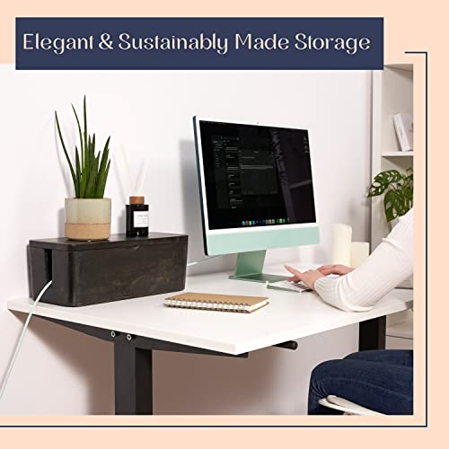 Large Cable Management Box - Cable Organizer Box and Power Strip Box for Electrical Cord Management - Hide Desk Cord and Floor Cables - Wire Storage and Organization for Cords | Mango Wood, Cable Organizer, Rustic Style, Modern Design, Desktop Storage