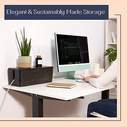 Large Cable Management Box - Cable Organizer Box and Power Strip Box for Electrical Cord Management - Hide Desk Cord and Floor Cables - Wire Storage and Organization for Cords | Mango Wood, Cable Organizer, Rustic Style, Modern Design, Desktop Storage