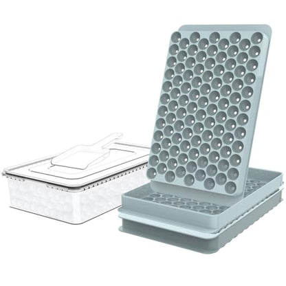 Mini Ice Cube Trays for Freezer with Lid, 0.55" Pebble Ice | 2 Trays-Blue, with Ice Box & Scoop. for Iced Coffee, Bottles, Juice & Everyday Drinks, Easy Twist Release, Stackable