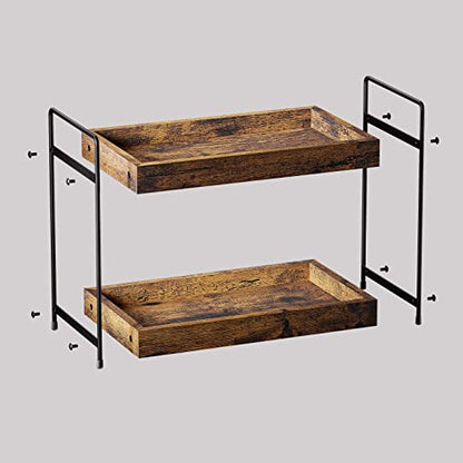 2-Tier Wood Bathroom Counter Organizer, Kitchen Spice Rack | Multi-Use Storage Shelf, Holds Toiletries, Cosmetics, Perfume And Seasoning, Fits Vanity And Countertops