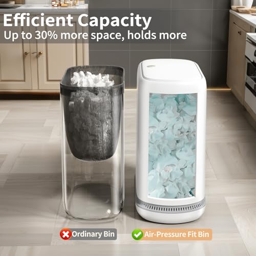 Bathroom Trash Can with Lid, 3 Gallon Small Slim Garbage Bin with Auto-Adsorption & 75 Bags (5 Rolls), Mini Waste Basket Dog Proof for Bathroom, Kitchen, Office, Bedroom, Laundry, Toilet, Rv, White