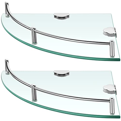 Crowye 8 Pcs Corner Shower Shelf 2-tier Glass Corner Shelf Stainless Steel Wall Mounted Bathroom Organizer for Storing Shower Gel Shampoo Brush, 9.25 Inches (Silver)