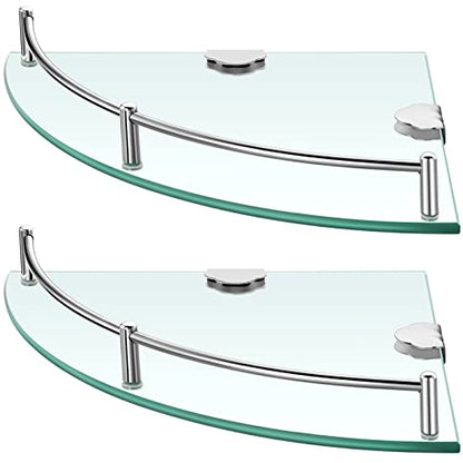 Crowye 8 Pcs Corner Shower Shelf 2-tier Glass Corner Shelf Stainless Steel Wall Mounted Bathroom Organizer for Storing Shower Gel Shampoo Brush, 9.25 Inches (Silver)