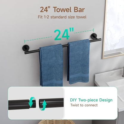 4PCS Matte Black Bathroom Accessories Set, 24-Inch Towel Bar Set | Durable SUS304 Stainless Steel Bathroom Hardware Set, Towel Racks for Bathroom Wall Mounted, Modern Home Decor
