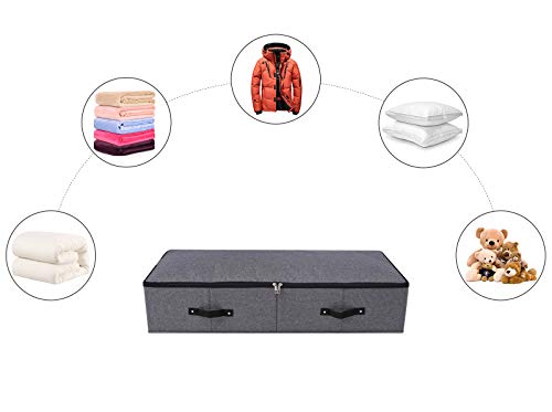 Under Bed Storage Bins with Lids, Closet Organizers, Foldable Under-bed Storage Baskets for Sheets, Clothes, Quilts, Sweaters, Wrapping Paper, 35x16.5x7inch, Black Gray, 1PCS