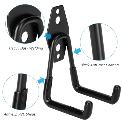 6 Pack Garage Hooks Heavy Duty - Supports 100 lbs | Utility Steel Garage Hanger & Organizer for Organizing Garden Lawn Tools, Ladders, Garden Hose, Digging Shovel, Bikes, Ropes