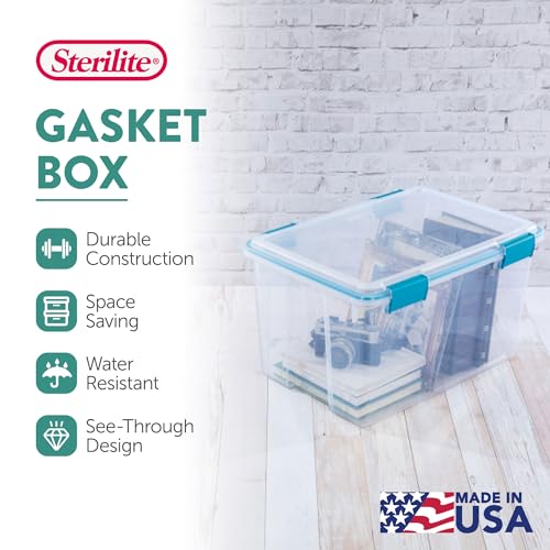 Sterilite 4-Pack 54 Quart Gasket Box, Home Storage Organizer Bins with Lids - Stackable Clear Plastic Containers for Bedroom, Bathroom, Garage, Basement, or Attic