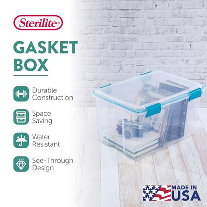 Sterilite 4-Pack 54 Quart Gasket Box, Home Storage Organizer Bins with Lids - Stackable Clear Plastic Containers for Bedroom, Bathroom, Garage, Basement, or Attic