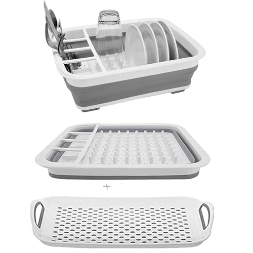 Dish Drying Rack Collapsible Dish Drying Rack Port... (White Gray)