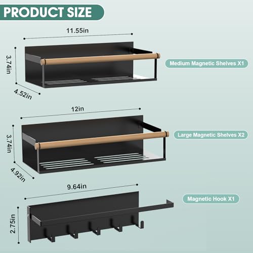 POLRAI 4 Pack Magnetic Shelves for Washing Machine Magnetic Shelf for Fridge Powerful Magnetic Shelves and Magnetic Hook for Laundry Room Kitchen Bathroom Organization