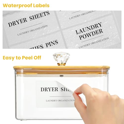 Dryer Sheet Holder with Lid, Clear Dryer Sheet Container, Dryer Sheet Dispenser with 4 Labels, Laundry Sheet Holder for Laundry Room and Organization