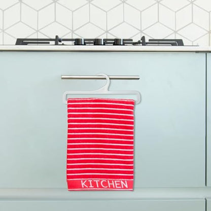 50Pcs Tea Towel Hangers for Retail Display, 7.7" L Plastic Hanger Storage Racks Multifunctional for Sock Storing Hanging Legging Wardrobe Ties Scarf Clothes Shawls Rings Belts Scarves, White, New