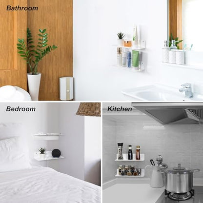 White Acrylic Floating Shelves Set of 2 - Damage Free Expand Wall Space - 12 Inch Wall Shelves with Strong Adhesive for Bathroom, Bedroom, etc