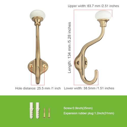 TUNNY Coat Hooks - 5 Pack Champagne Bronze Towel Hooks Robe Hooks Decorative Wall Hooks for Bathroom Bedroom Kitchen Towel Robe Clothes Cabinet Closet Bathroom Hardware