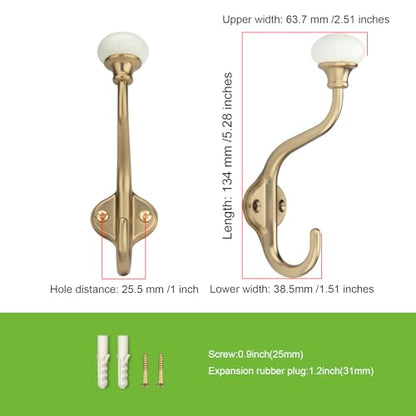 TUNNY Coat Hooks - 5 Pack Champagne Bronze Towel Hooks Robe Hooks Decorative Wall Hooks for Bathroom Bedroom Kitchen Towel Robe Clothes Cabinet Closet Bathroom Hardware