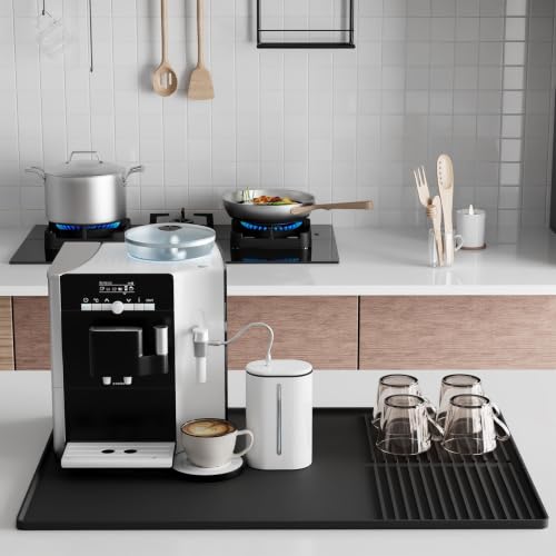 Silicone Coffee Mat with Raised Edges, , 24'' x 16'', Bar Mat for Countertops, Bar Accessories, Coffee Maker Mat, Espresso Machine, Dish Drying Mat (BLACK)