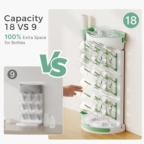 Momcozy Baby Bottle Drying Rack, 18 Bottles Vertical Space Saving | Ventilated Drying for Baby Accessories & Pump Part, BPA-Free Food-Grade, Detachable Travel, Easy Clean, Sturdy Base