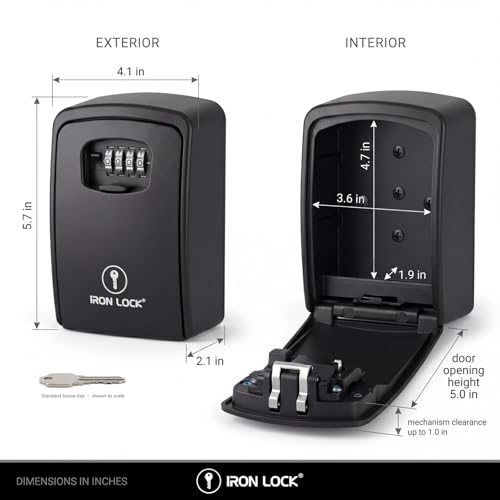 Iron Lock® XXL Wall Mount Key Lock Box, Outdoor Combination Code (Black) | Fits 20-30 spares plus fobs & cards; unique built-in tray so keys don't fall out; dial cover; screws & anchors included