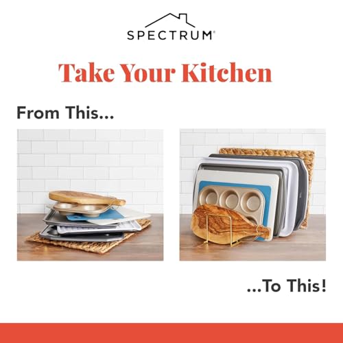 Spectrum Euro Kitchen Organizer Metal Dish Rack Cutting Board Holder Stand for Countertop or Inside Cabinet Organization, 8 Slot Cutting Board Plate Drying Rack for Bakeware Storage, Satin Nickel