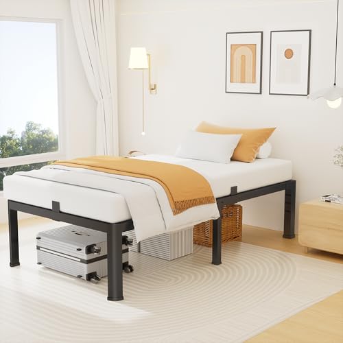 14 Inch Twin Metal Bed Frame with Rounded Leg, Mattress Stopper