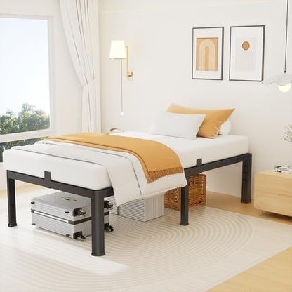 14 Inch Twin Metal Bed Frame with Rounded Leg, Mattress Stopper