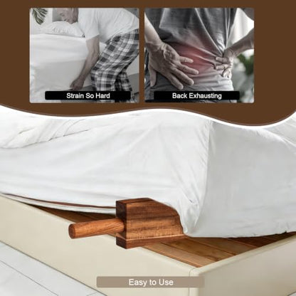 2PCS Mattress Lifter and Bed Sheet Tucker Tool Set, Upgraded Acacia Wood | Mattress Lifter Wedge and Bed Maker Tool, Reusable, Comfort Grip and Lever-Action Lift for Tuck Sheets or Bed Skirts