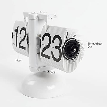 mooas Flip Desk Clock (Black), Retro Vintage Design Auto Flip Table Clock | Large Number Battery Powered Internal Gear Operated Home Decor Ideal for Home Office School Hotel Cafe
