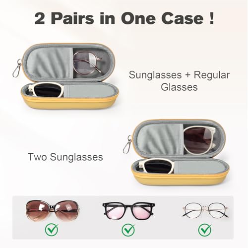 Double Eyeglasses Case, Dual Glasses Sunglasses Organizer with Zipper Closure, Eyewear Storage Box for Men Women Travel