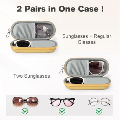 Double Eyeglasses Case, Dual Glasses Sunglasses Organizer with Zipper Closure, Eyewear Storage Box for Men Women Travel