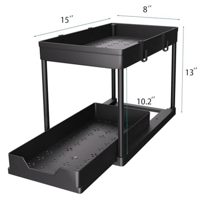 DEKAVA Under Sink Organizer 2 Pack, Bathroom Cabinet Organizer, 2 Tier Sliding Cabinet Basket Organizer Drawer, Multi-Purpose Bath Collection Baskets for Bathroom (Black)