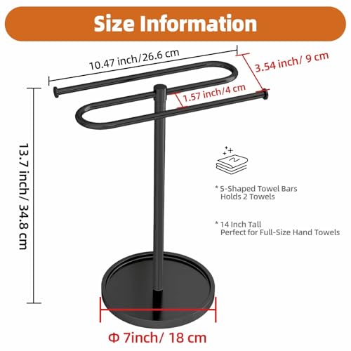 Hand Towel Holder Stand for Bathroom Countertop,S-Shape Bar,Black | Stainless Steel Hand Towel Racks Standing Holds 2 Towels for Kitchen