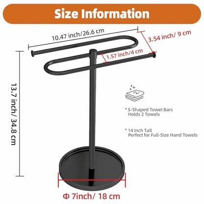 Hand Towel Holder Stand for Bathroom Countertop,S-Shape Bar,Black | Stainless Steel Hand Towel Racks Standing Holds 2 Towels for Kitchen