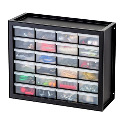 IRIS USA 24-Drawer Plastic Storage Cabinet, Teacher Toolbox, Garage, Black | Wall mountable, Stackable, Small Business Scrapbook Art Balloons Building Bricks Crafts Stickers Storage