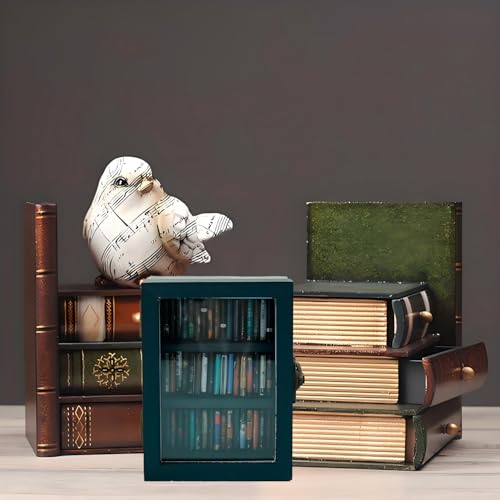 SIHPTO Mini Anxiety Bookshelf Desktop Decor Gift for Book Lovers | Mini Library Ornament with 60 PCS Mini Books, Stress Relief Fidget Decor for Home & Office