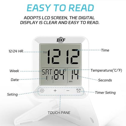 Digital Shower Clock Waterproof,Bathroom Extra Large LCD Screen Wall Clock Timer,Countdown,Moisture Proof,Anti Splash,Display Temperature,Time,Date and Week,Suction Cup,Hanging,Hole Stand