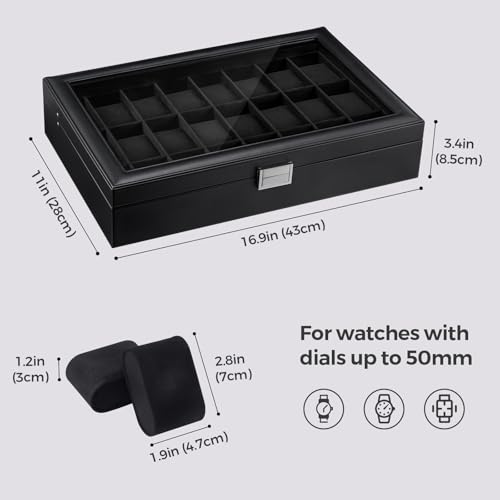 ProCase Watch Box for Men, 24 Slot Display Case with Real Glass Lid | Premium Storage Holder Organizer with Removable Pillows, Gift for Dad & Father's Day & Watch Collectors