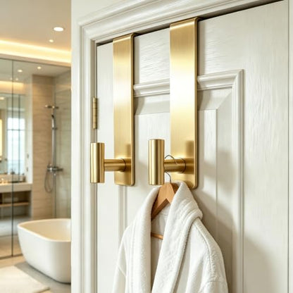 WUIVIUT Over Door Hooks - Non-Slip Dots Door Hanger, Towel Hook for Robe,Heavy Duty Rack Bathroom Hook (Gold, T Shape 2 Pack, Fits 1-3/4'' Thick)