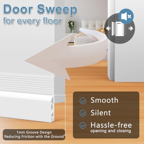 Door Draft Stopper, Door Sweep for Bottom of Door, Under Door Gap Filler for Exterior & Interior Doors, Weather Stripping Door Seal Blocker Noise Cold Air Insulation (78Inch, White)