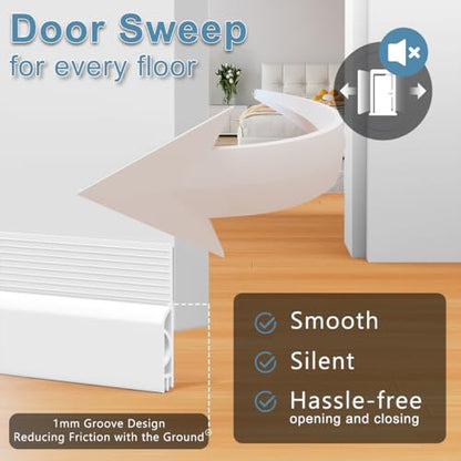 Door Draft Stopper, Door Sweep for Bottom of Door, Under Door Gap Filler for Exterior & Interior Doors, Weather Stripping Door Seal Blocker Noise Cold Air Insulation (78Inch, White)