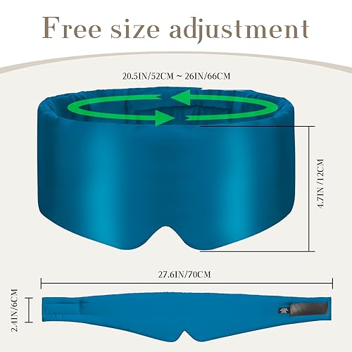 100% Mulberry Silk Sleep Mask Eye Mask for Women Man with Adjustable Band, for Side Sleeper Blackout Sleep Mask for Travel Rest and Office Large Size (Blue)