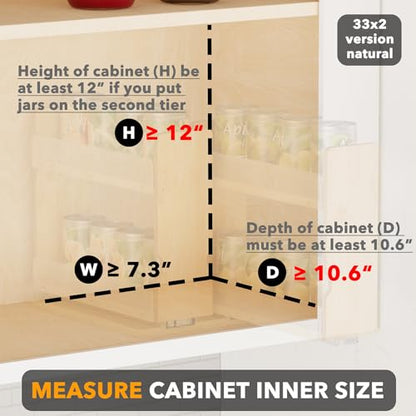 SpaceAid Bamboo Pull Out Spice Rack Organizer for Cabinet, Heavy Duty Slide Out Seasoning Kitchen Pantry Sliding Vertical Organization, 7.3" Wide, 2 Drawers(3" Wide), 2-Tier, Natural