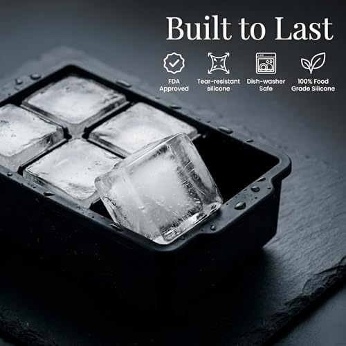 KitchFort® Large Silicone Ice Cube Tray (3-Pack) - 2" Big Ice Mold with Lid | Easy Release, Cocktail, Whiskey Ice Cubes Mold - Food Grade - Ice Cube Trays for Freezer - Stackable Silicone Ice Tray