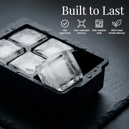 KitchFort® Large Silicone Ice Cube Tray (3-Pack) - 2" Big Ice Mold with Lid | Easy Release, Cocktail, Whiskey Ice Cubes Mold - Food Grade - Ice Cube Trays for Freezer - Stackable Silicone Ice Tray