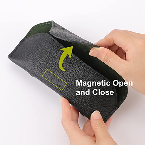 Magnetic Sunglass Holder for Car Visor Clip, Leather Car Glasses Holder, Visor Accessories Eyeglasses Holder Glasses Storage Case (01-Black)
