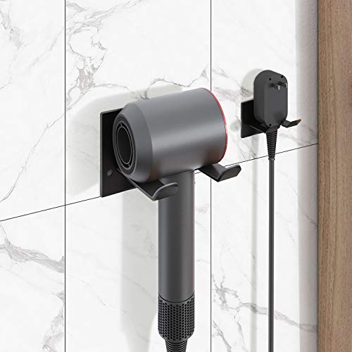 Self Adhesive Hair Dryer Holder Wall Mounted | Adhesive Bathroom Hair Blow Dryer Rack, Organizer Compatible with Supersonic Hair Dryers, Black