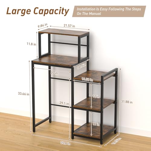 Mini Fridge Stand with Storage Shelves, 5-Tier Mini Fridge Cabinet, Brown | Microwave Organizer Shelf and Baker Rack, Wood Utility Storage Shelf with Mini Fridge Storage Space for Dorm Kitchen