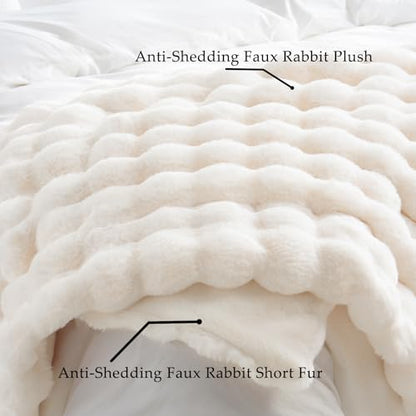 Faux Fur Throw Blanket for Couch - Cozy Plush Fluffy Soft Thick Bubble Blanket for Living Room Home Decor - Mothers Day Birthday Gifts for Women, Cream White, 51" x 63"