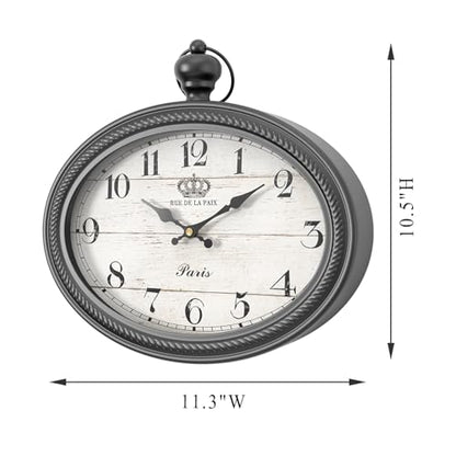 Retro Oval Wall Clock. Black Vintage Antique Style | Battery Operated Decor Wall Clocks for Farmhouse, Living Room,Kitchen,Bedroom,Bathroom (10.5" H x 11.3" W)